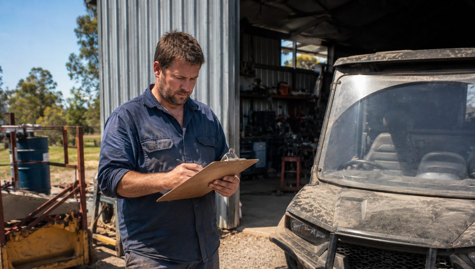 Mechanic working under the bonnet of a vehicle in a workshop
